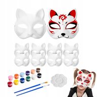 10× DIY PUSTE, RĘCZNIE MALOWANE MASKI MASKA KOT + 2× PĘDZLE + 12× FARBA