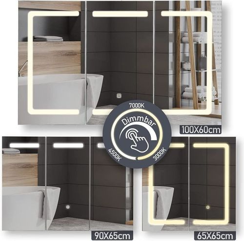 MIADOMODO Szafka z lustrem z oświetleniem LED, 65 x 65 cm na Arena.pl