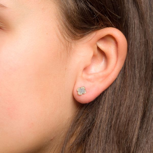 Złote Kolczyki Sztyfty Piękny Kwiat Cyrkonie zdjęcie 4