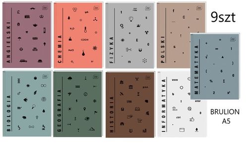 Brulion Tematyczny ZESTAW 9szt A5 80k # Twarda Okł na Arena.pl