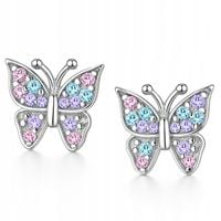 Srebrne kolczyki kolorowe motylki dla dzieci dziewczynki wkrętki sztyfty
