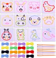 Zestaw do nauki szycia edukacyjny montessori zwierzaki 12 wzorów nici igły