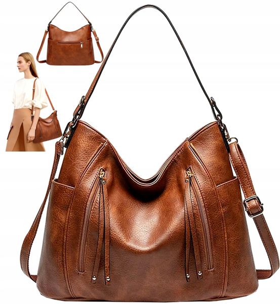 Damska Brązowa Torba Pojemna Torebka A4 Skórzana zdjęcie 3