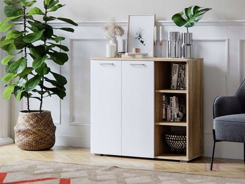 Szafka Szuflady Półki Pojemna Do Salonu Sypialni Sofi Sonoma Biały Mat na Arena.pl