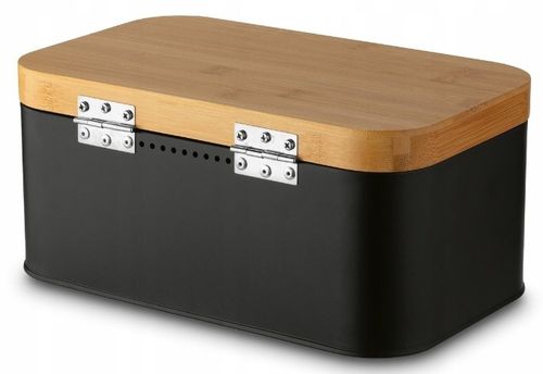 CHLEBAK STALOWY Z POKRYWA BAMBUSOWA POJEMNIK NA PIECZYWO CHLEB BUŁKI Czarny na Arena.pl