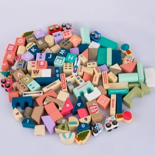 DREWNIANE KLOCKI ZESTAW DROGA MIASTO AUTA 115 ELEMENTÓW MATA PUZZLE na Arena.pl