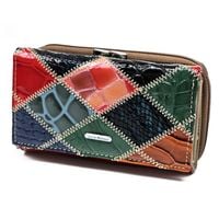 JULIA ROSSO portfel skórzany patchworkowy z biglem P142 kolorowy