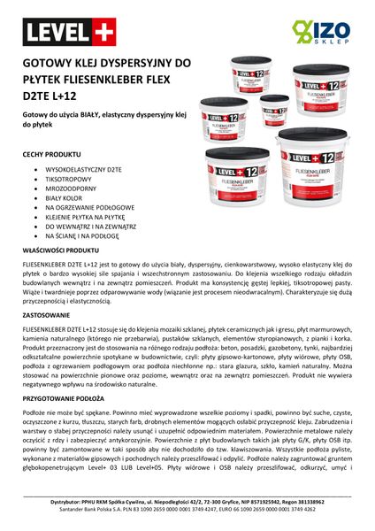 Gotowy Klej do Płytek 40kg Biały Flex Level+12 zdjęcie 4