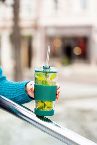 Szklany kubek do kawy ze słomką Vialli Design FUORI 600ml 30398 (zielony) na Arena.pl