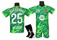 SZCZĘSNY strój piłkarski sportowy koszulka spodenki getry ZIELONY roz. 134