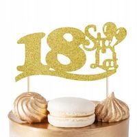 TOPPER NA TORT NA 18 URODZINY ZŁOTE BROKATOWE NA IMPREZĘ URODZINOWĄ