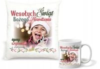 Zestaw PODUSZKA i KUBEK nadruk świąteczny PREZENT twoje zdjęcie życzenia