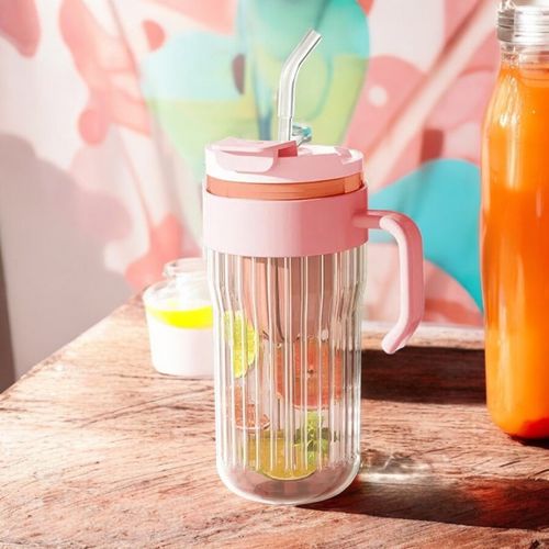 kubek z ryflowanego szkła na kawę herbatę ze słomką, sitkiem i zamknięciem na Arena.pl
