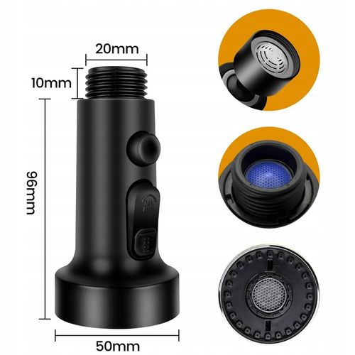 PRZEDŁUŻACZ KRANU KUCHENNEGO AERATOR PERLATOR 3 FUNKCJE 360° CZARNY na Arena.pl
