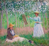 In the Woods at Giverny, Blanche Hoschedé at Her Easel with Suzanne Hoschedé Reading, Claude Monet - plakat 30x30 cm