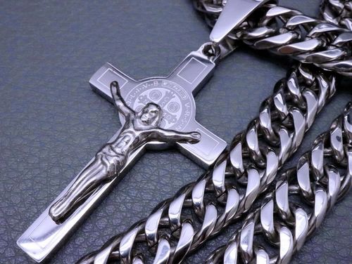 SREBRNY ŁAŃCUSZEK Z KRZYŻYKIEM STAL CHIRURGICZNA na Arena.pl