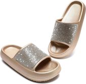 Damskie Klapki Japonki Złote z Kryształkami Antypoślizgowe Miękkie 40 EU