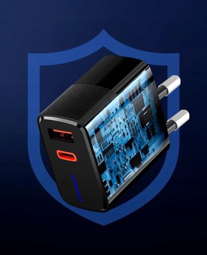 SZYBKA ŁADOWARKA SIECIOWA GNIAZDO USB + USB-C QC+PD 20W + KABEL USB-C 1m na Arena.pl