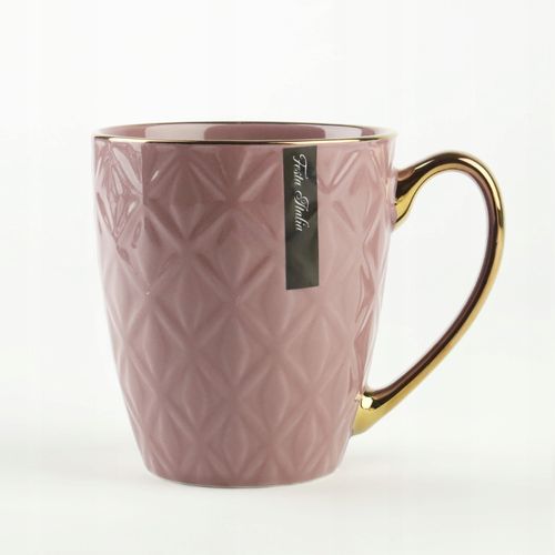 CERAMICZNY KUBEK NA KAWĘ HERBATĘ WRZOSOWY ZDOBIONY ZE ZŁOTYM UCHEM 360ML na Arena.pl