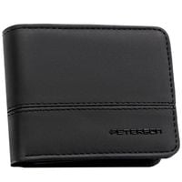 czarny portfel męski w orientacji poziomej wykonany ze skóry