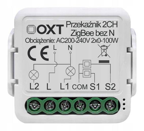 OXT Mini Przekaźnik 2 Obwody bez N ZigBee TUYA 2x5A zdjęcie 1