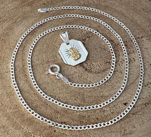 Srebrny łańcuszek 45cm pancerka medalik 925 pozłacana Matka Boska Komunia na Arena.pl