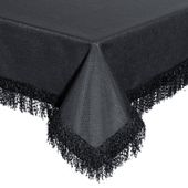 Ekskluzywny obrus z taśmą z frędzelkami gładki JASPER 140X220 czarny
