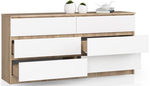 KOMODA K 160 cm 6 SZUFLAD SONOMA / BIAŁA na Arena.pl