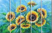 70CM 150CM OBRAZ 5 ELEM SŁONECZNIKI NIEBIESKIM ŚCIENNY