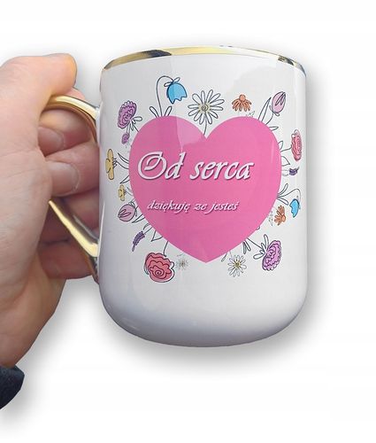 Kubek z Twoim nadrukiem ze złotym uchwytem zdjęcie prezent kubki z własnym na Arena.pl