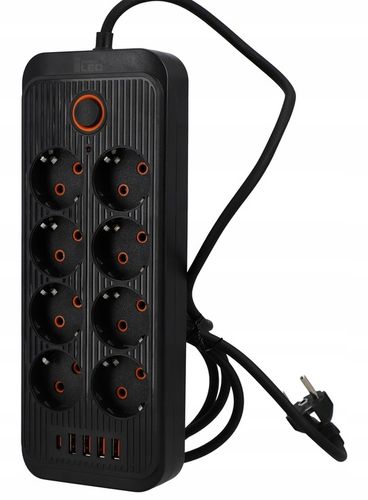 Przedłużacz Listwa Zasilająca Sieciowa 2M 8 Gniazd 230V + 4X USB Ładowarka na Arena.pl