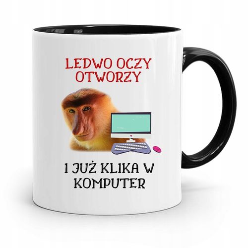 Kubek Czarny Nosacz Janusz Ledwo Oczy Otworzy Z Nadrukiem Ze Zdjęciem na Arena.pl