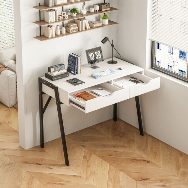 BIURKO NOWOCZESNE Z SZUFLADAMI BIAŁE DUŻE NA CZARNYCH NOGACH PREMIUM 100 CM zdjęcie 13