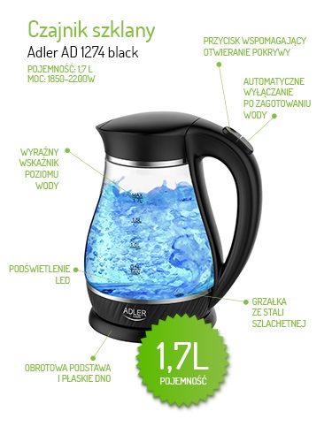 AD 1274 black Czajnik szklany 1,7L zdjęcie 11