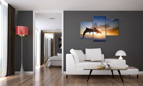 Obraz Tryptyk 90X60 Delfiny Dolphins Jumping Skac na Arena.pl