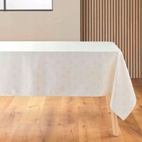 OBRUS NA STÓŁ BEŻOWY ŻAKARDOWY ZE ZŁOTYM ZDOBIENIEM YARN 140 X 250 CM