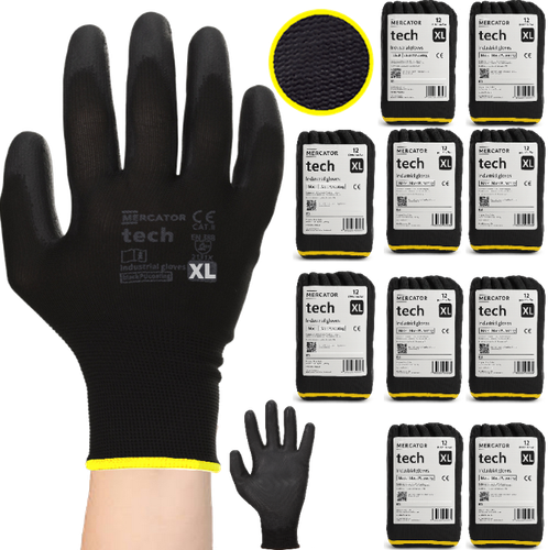 rękawice robocze mercator tech black+black pu - xl - 120 par na Arena.pl