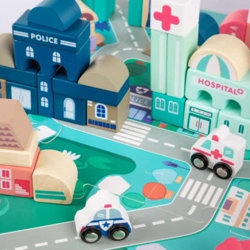 DREWNIANE KLOCKI ZESTAW DROGA MIASTO AUTA 115 ELEMENTÓW MATA PUZZLE na Arena.pl