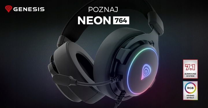 Słuchawki 7.1 GENESIS Neon 764 RGB z Mikrofonem PC/PS4/PS5/Android Czarne zdjęcie 5
