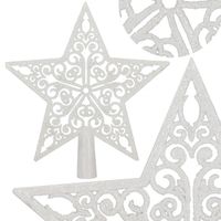 Czubek na choinkę 22 cm szpic, ażurowa gwiazda biała brokatowa