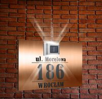 miedziana TABLICZKA ADRESOWA nierdzewna oświetlona numer domu dibond 40x30