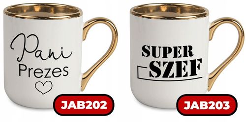Kubek Elegant Biały Ucho Rant złoty PREZENT DLA SUPER SZEFOWA MiX WZORÓW na Arena.pl