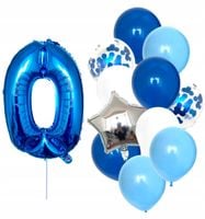 Balony Urodzinowe 12Szt Blue Konfetti Litera 0