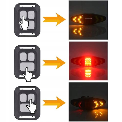 LAMPKA LED Tylna Rowerowa do Roweru Tył KIERUNKOWSKAZY Sterowana Pilotem na Arena.pl
