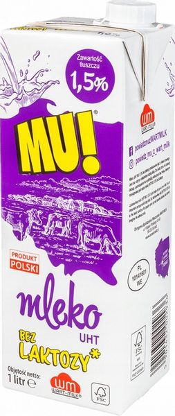 12x Mleko UHT Wart-Milk MU! bez laktozy 1.5% 1l zdjęcie 2