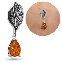 Wisior bursztyn srebrny wisiorek z bursztynem liść 925