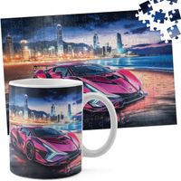ZESTAW KUBEK + PUZZLE 110EL - AUTA SUPER SAMOCHODY PLAŻA MIASTO NOC