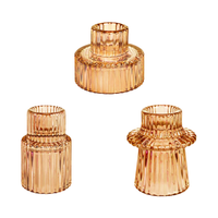 Zestaw 3 Świeczników Szklanych Dwustronnych Boho Brązowe na Tealighty