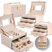 Szkatułka organizer kuferek na kosmetyki biżuterię XL pudrowy elegancki