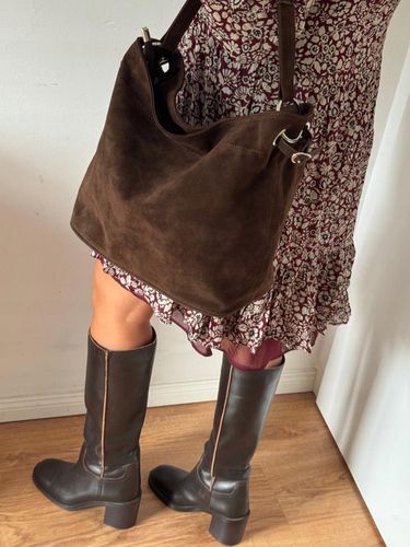 Torba Flora&Co torebka duża worek zamsz zamszowa eco brązowa czekoladowy na Arena.pl